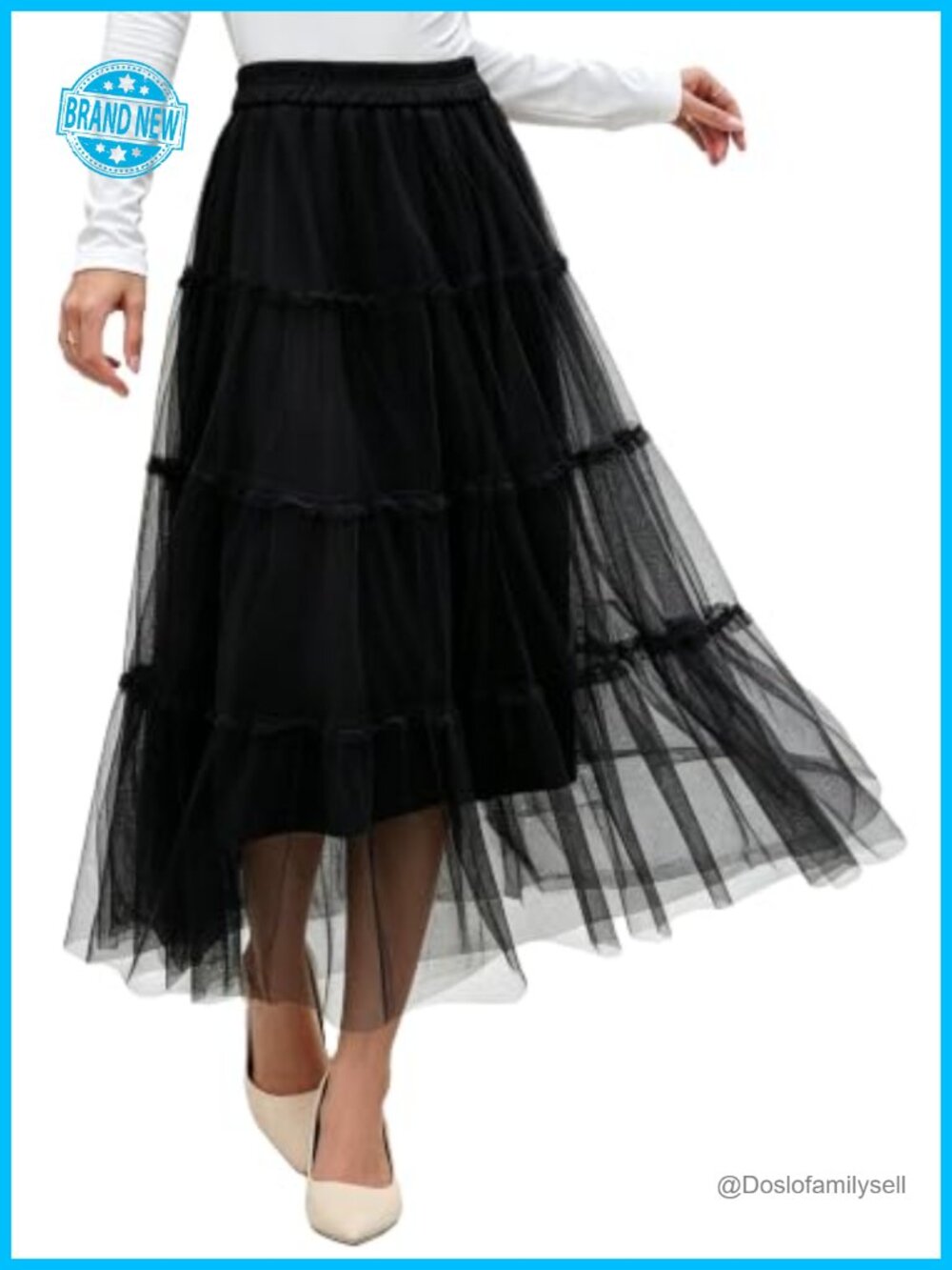 Women High Waisted Tiered Tulle Maxi Skirt Flowy A-Line Layered Long Skirt